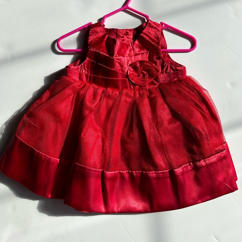 RED SLEEVELESS FORMAL SPARKLE 3-6 MOS DRESSY LINED PARTY PHOTO DRESS